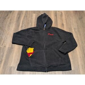 Disney Pooh Bear Black Fleece Hoodie Full Zip Sweatshirt‎ Womens 1X